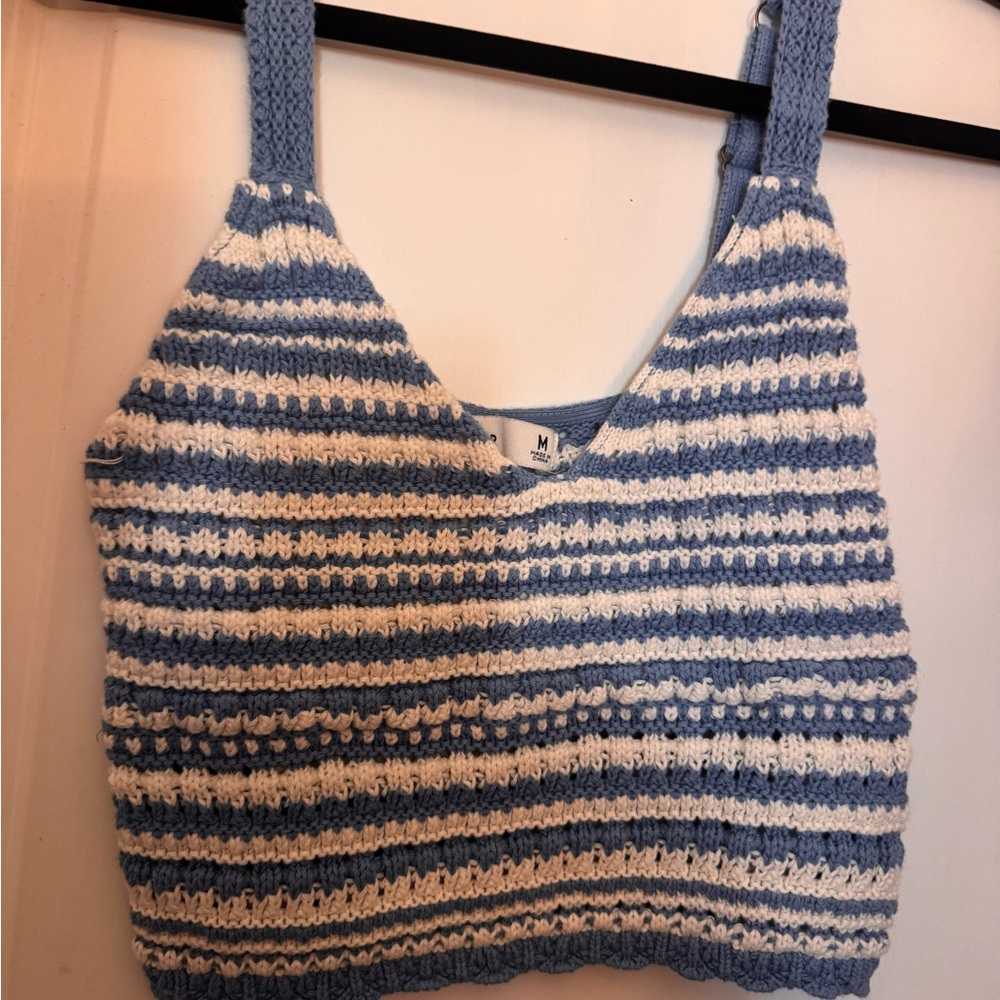 Boho Knit Blue and White Tank Top